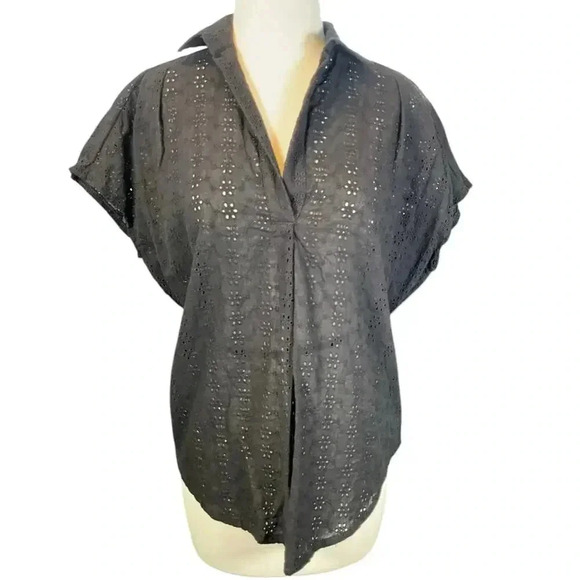 French Connection Women's Carmen Crepe Bell Sleeve Rhodes Eyelet Black Size 2 - Picture 5 of 12